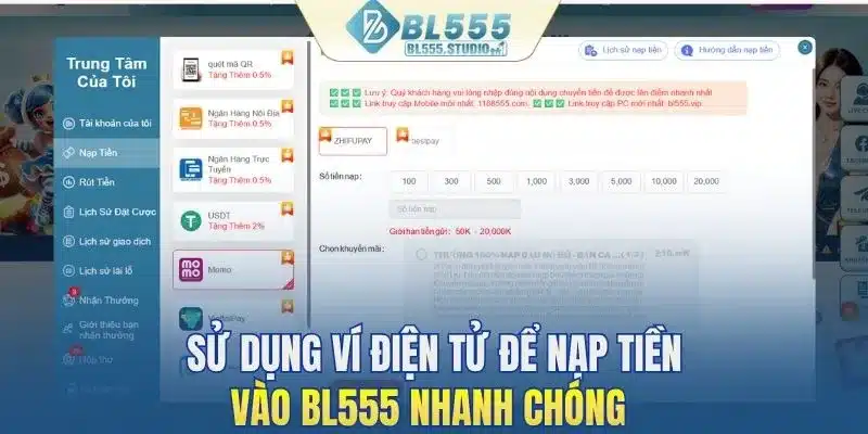 Sử dụng ví điện tử để nạp tiền vào BL555 nhanh chóng